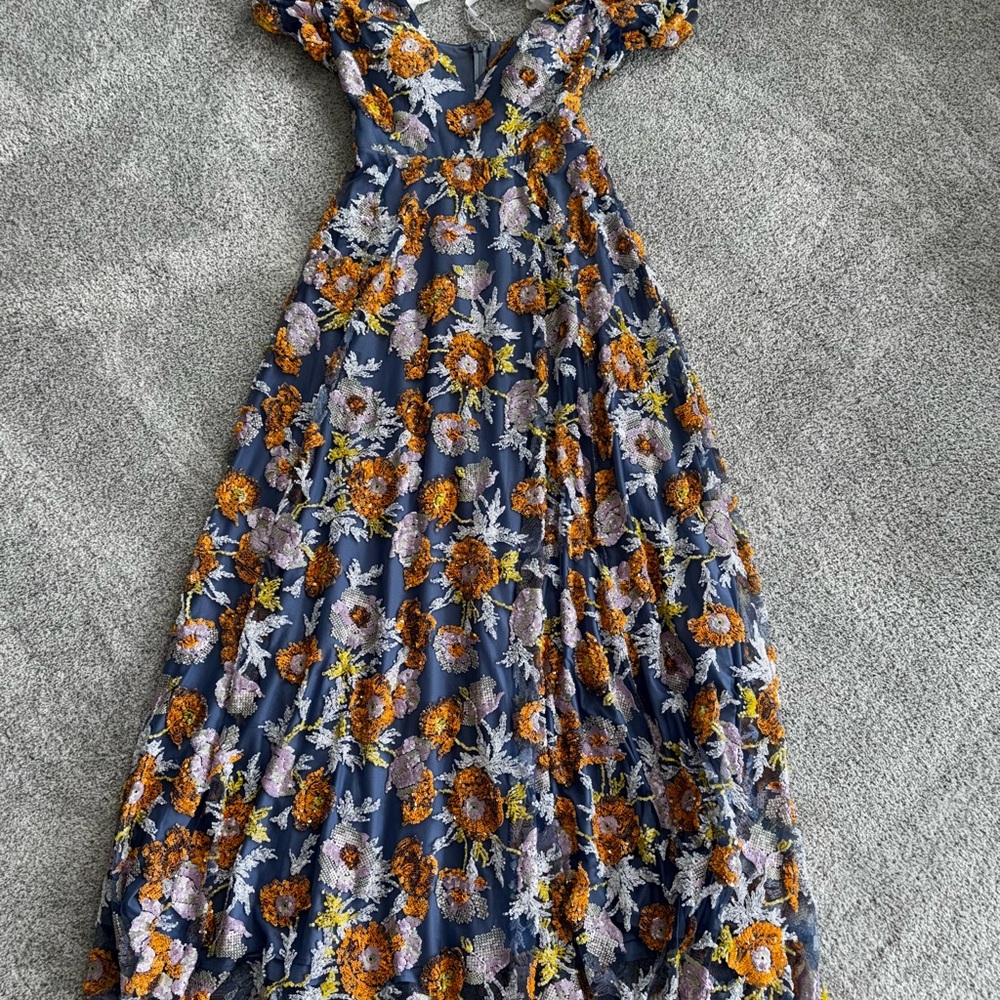 Jovani Floral Wedding Dress - Blue and Orange